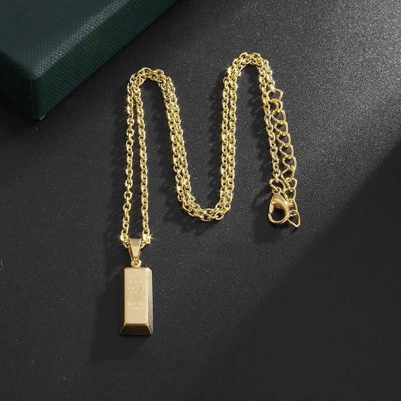 Creative Stainless Steel Gold Color Bar Pendant Necklace Hip Hop Rich Women Men Necklaces Party JewelryC250407