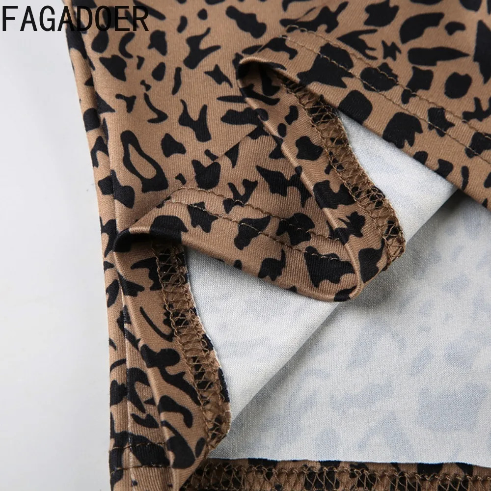 FAGADOER Fashion Leopard Print 2 Piece Sets Women Outfit Long Sleeve Crop Top Low Waist Skinny Pants Suits Female Streetwear 250407