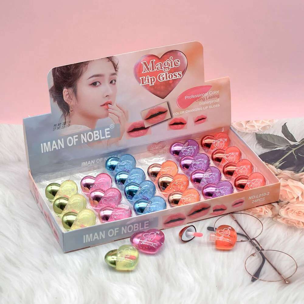 Wholesale 24Pcs Sequin Lip Gloss Cute Heartshaped Colorchanged Girls Woman Kawaii Natural Moisturizing Lips Makeup Bulk