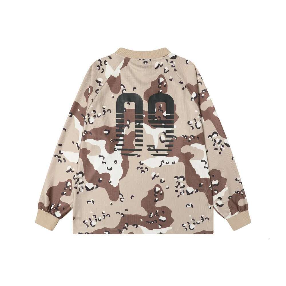 Camouflage Waffle Texture Long T-Shirt Mens Letter Print Spring High Street V-Neck Loose Raglan Sleeve Jersey Men