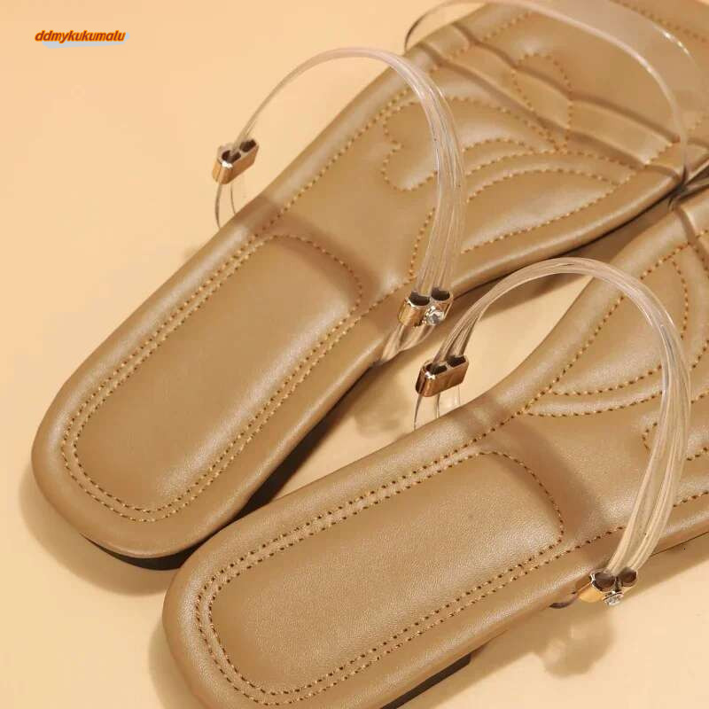 2024 New Women's Slippers Fashion Summer PVC Transparent Open Toe Sexy Square Head Large Casual Flat Sandals 35-42 ddmykukumalu
