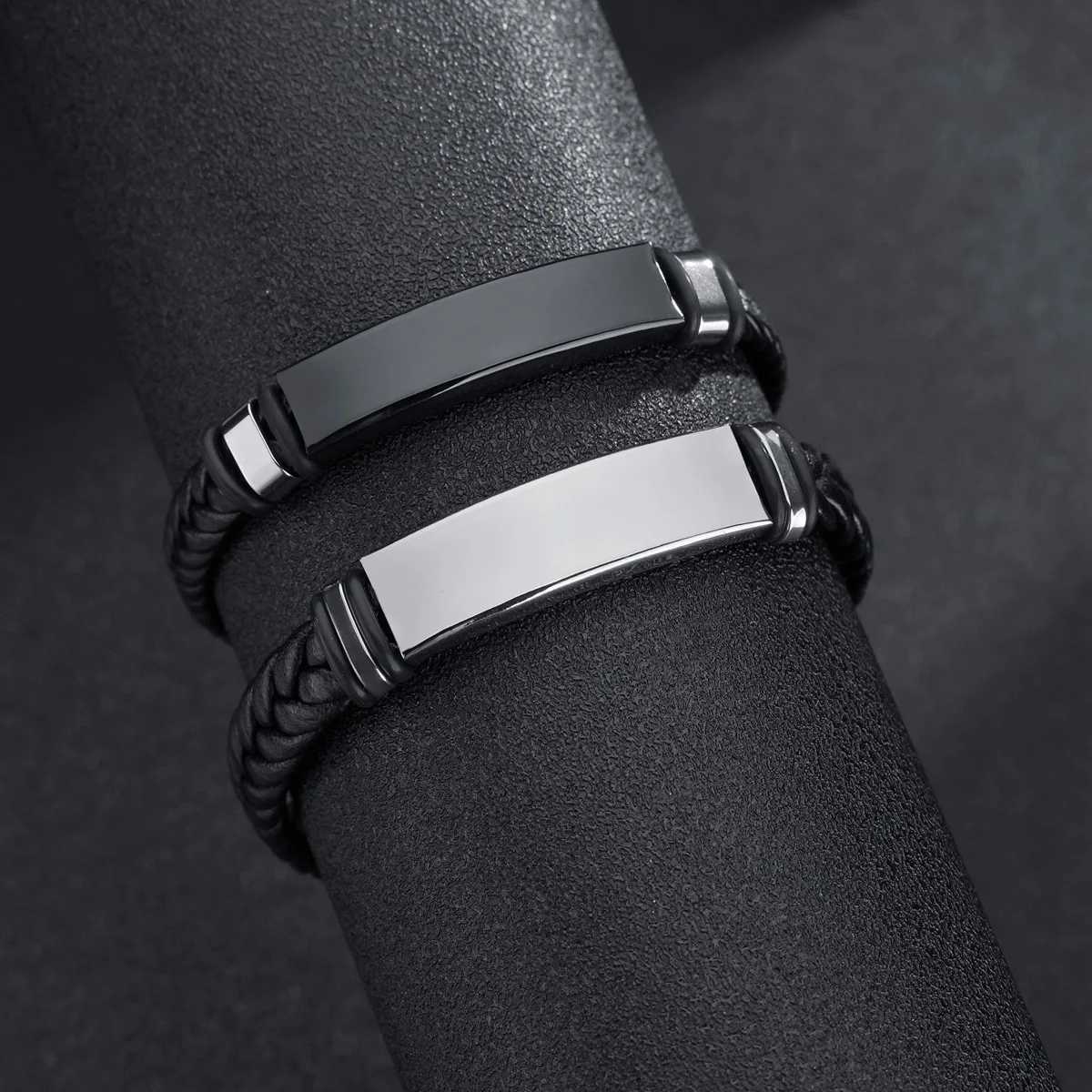 Personze Family Name Bracelets for Men Black Laye Braided Leather with Stainl Steel Charms Cust Christmas GiftC250408