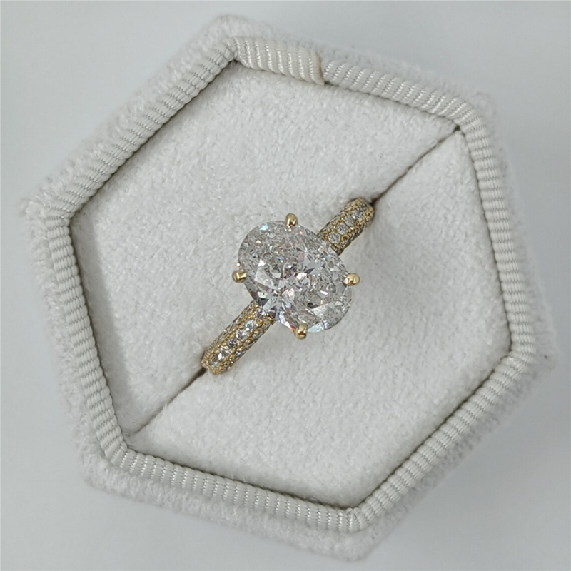 Jewelry Real Gold Womens Engagement Diamond Ring 4.0 Carat Cushion Cut Lab Diamond Gold Ring For Women Three Row Half Pave Wedding