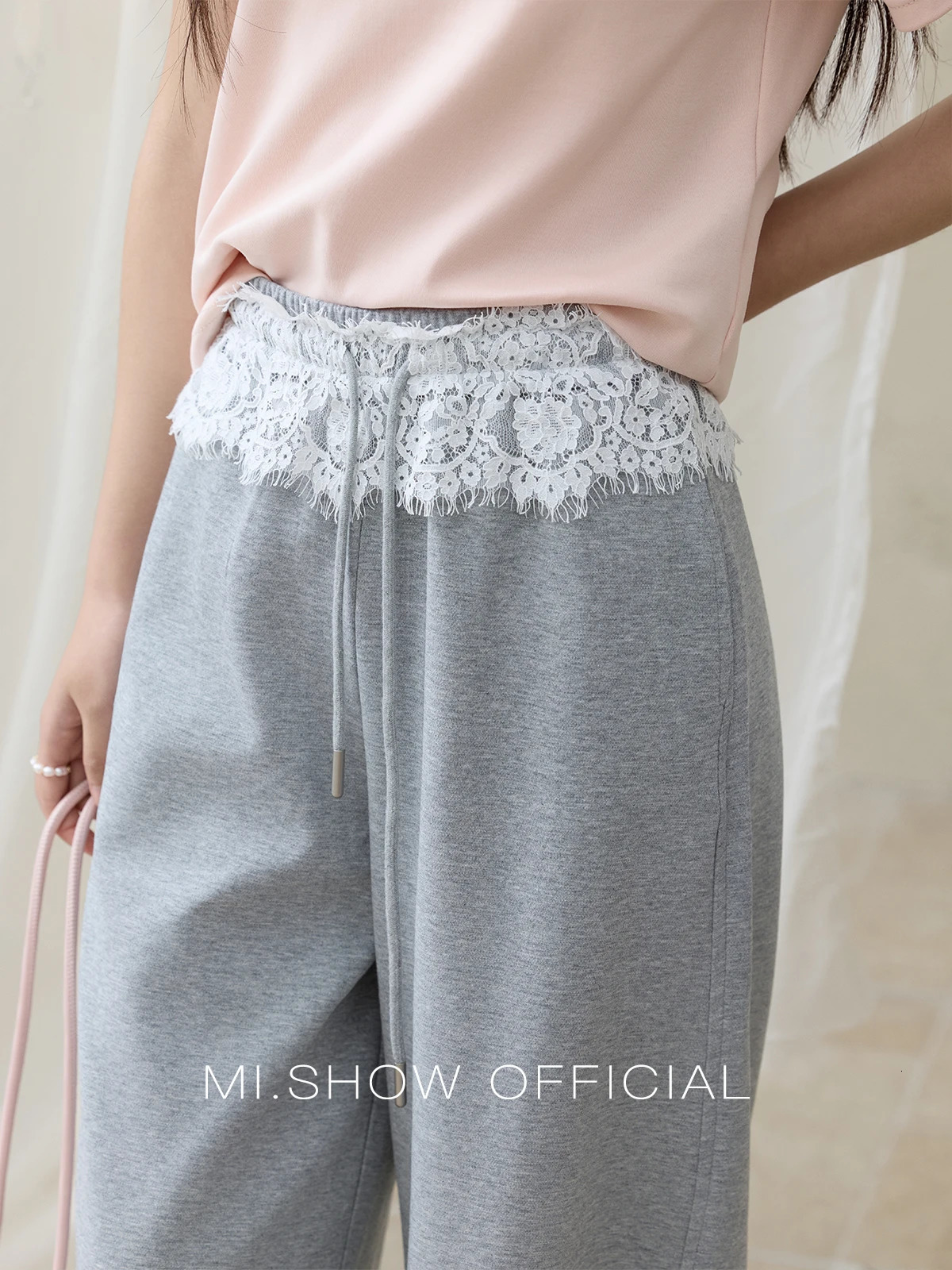 MISHOW grey casual summer pants for women lace brushed straight wide leg womens fashion ultrathin MXE31K0916 250407