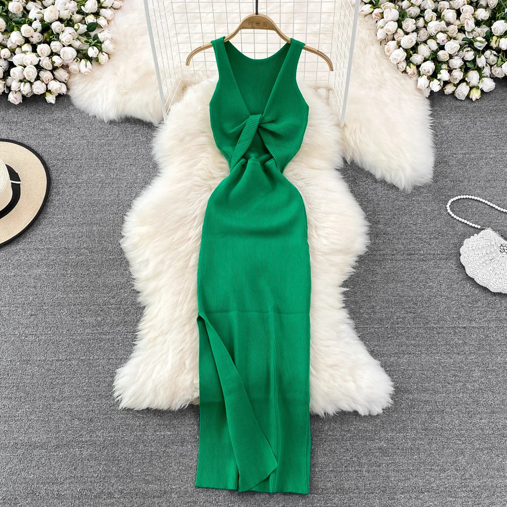 YuooMuoo Womens Dress Sexy Wrap Hips Double sided Detachable One piece Long Dress Fashion Knot Knitted Body Party Dress Womens 250402