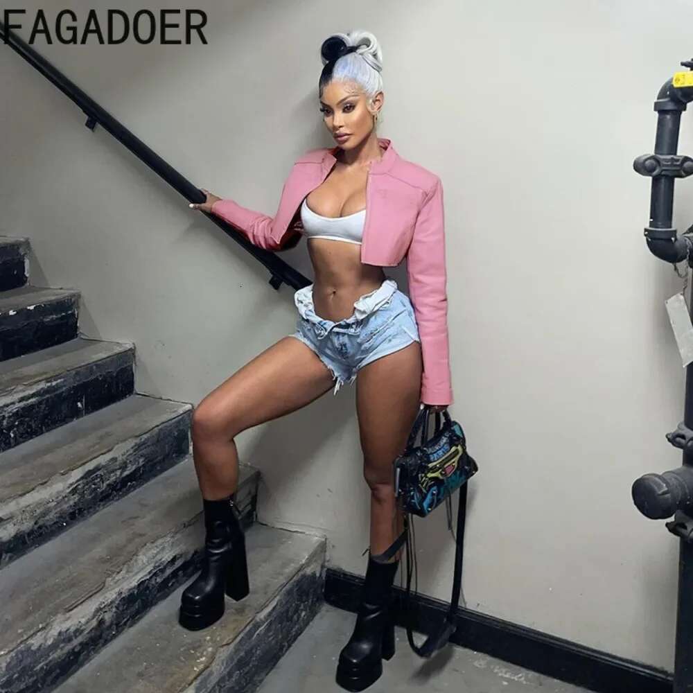FAGADOER Y2k Punk Gothic Leather Jacket Women Cropped Lapel Letter Embroidery Moto Jackets Coat Short Female Streetwear New