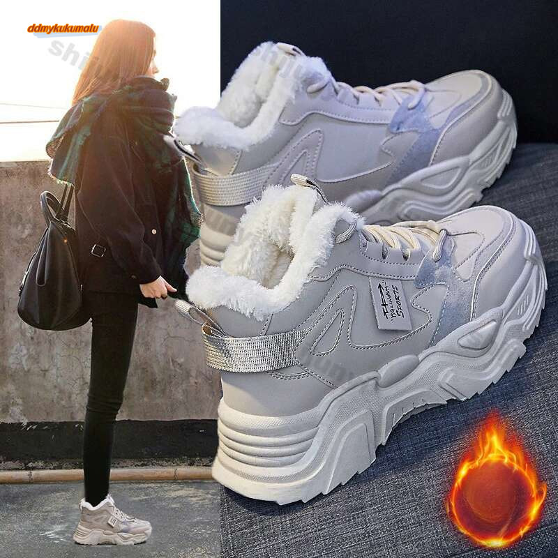 Fashionable Women's Platform Winter Thick Lace and Bottom Walking Tracks, Warm Cotton Non-Slip Comfortable Sports Tracks #ddmykukumalu
