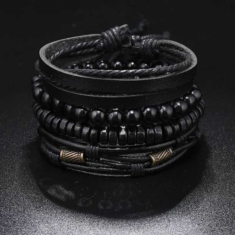 ZORCVENS ic Hand-Woven ather Bracet Mtilayer Men Bracets Punk Beads Bang for Friend Charm Jewelry GiftsC250408