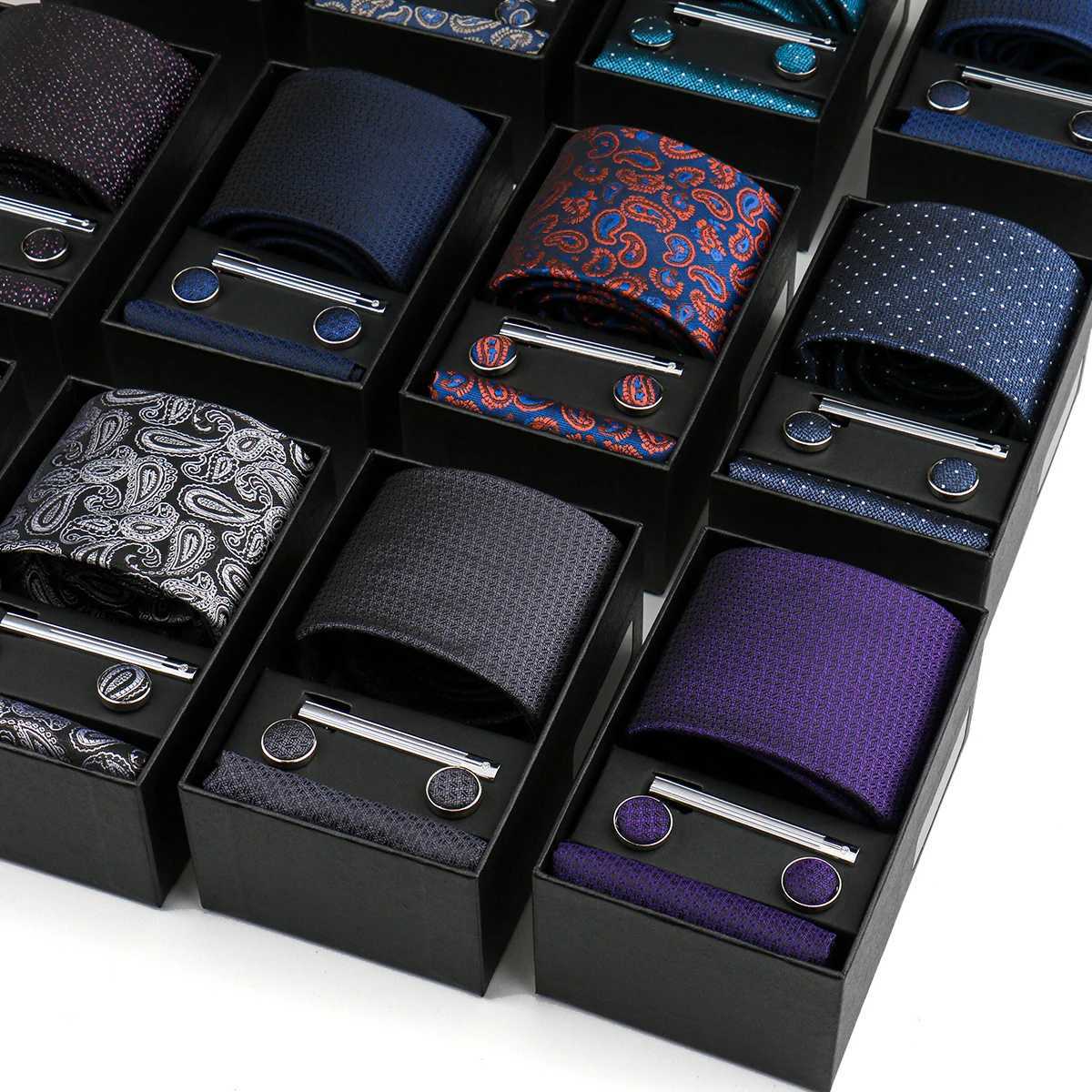 Luxury Tie Set For Men Business Gift Box Wedding Party Fashion Men Tie Set Paisley Handchief Cufflink Tie-Clip Suit Gift For Man X250407