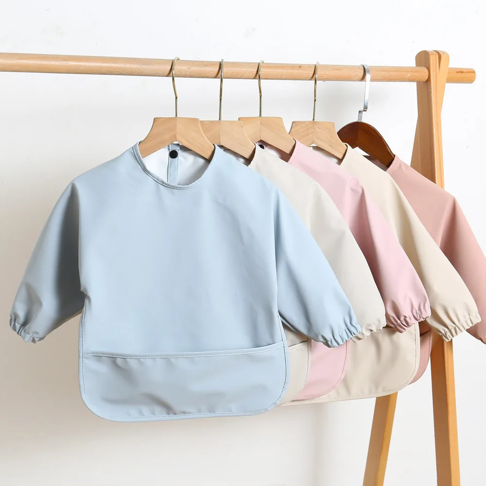 Solid Color Baby Pu Anti Dressing Eating Clothes Bib Super Soft Waterproof Baby Dirt Proof Feeding Clothe Soft Toddler Clothing 250408