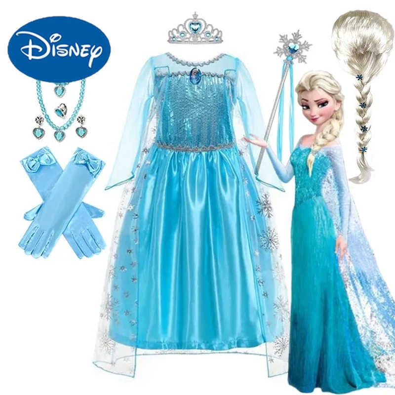 Disney girls cosplay snow queen Elsa costume childrens carnival party ball dress robe play childrens clothing frozen princess dress X2504081