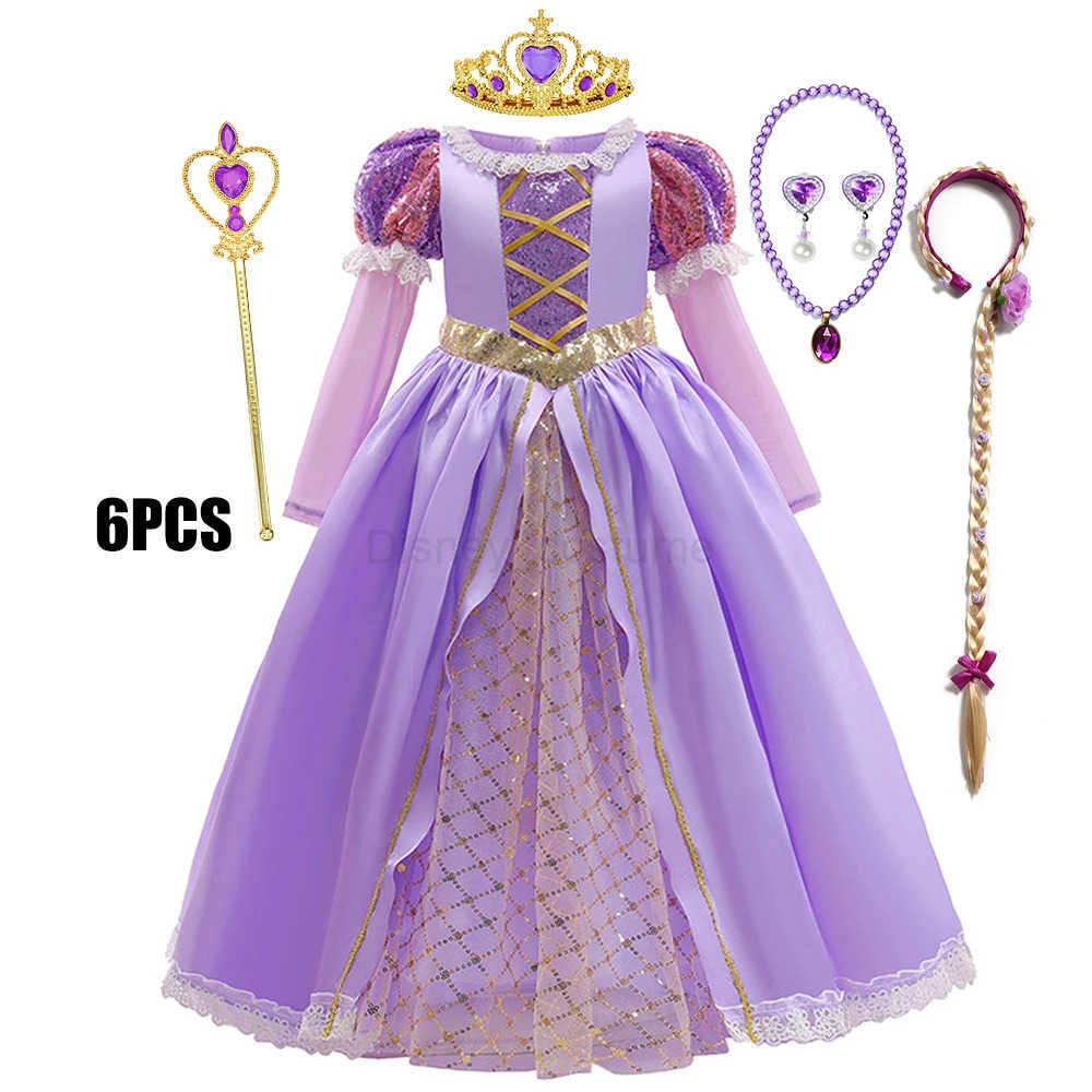 Disney Girl Princess Dress Purple Costume Luxury Birthday Party Prom Dress Child Girl Clothing Fancy Halloween Carnival Party Role Play X250408