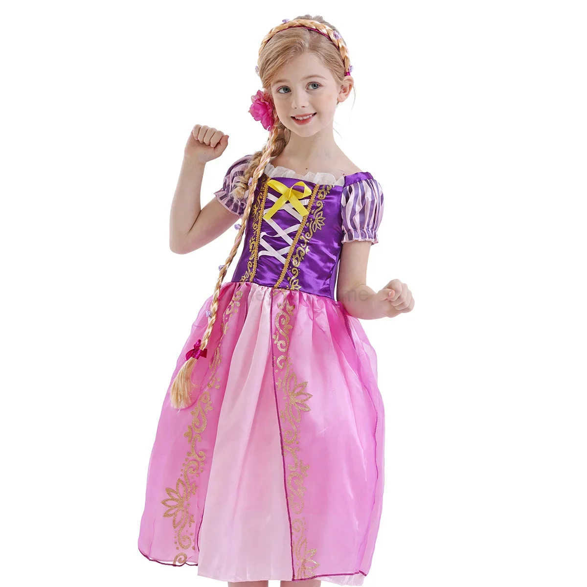 Disney Rapunzel Princess Dress Costume For Kid Girl Halloween Cosplay Puff Sleeve Birthday Party Dresses Gowns Children Clothes X2504081