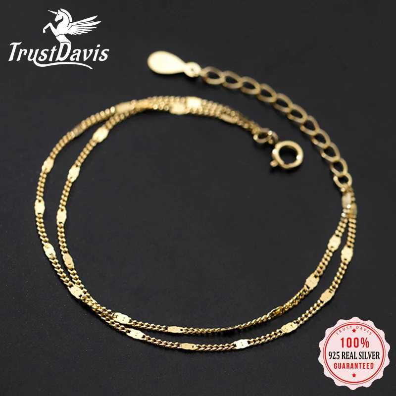 Trustdavis Genuine 925 Sterling Silver Fashion Sweet Doub Chain Layer Bracet For Wen Wedding Fine S925 Jewelry Gift DA199C250408
