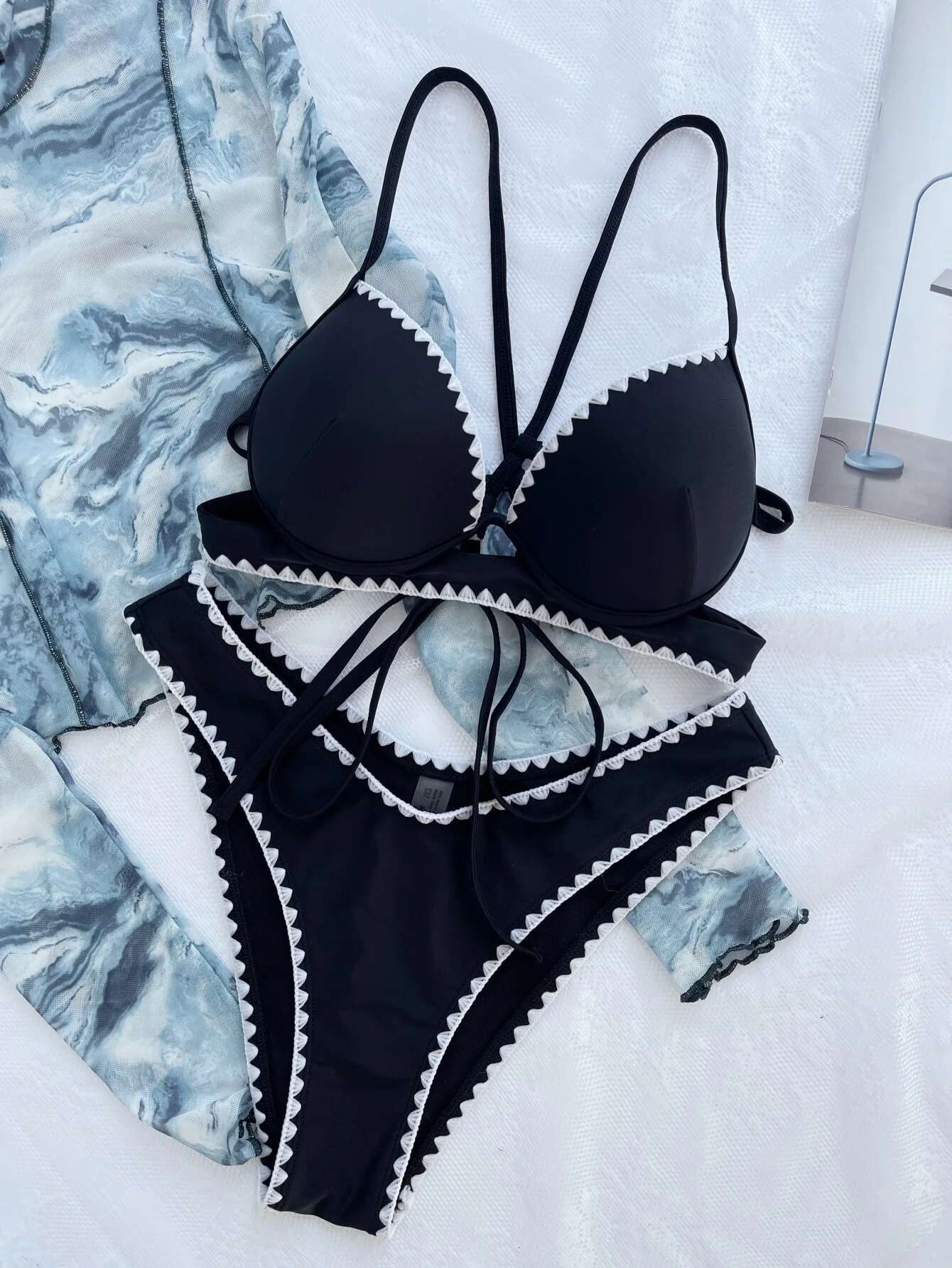 Dongdumaoyi Sexy Underwire Bikini Women Black Patchwork Ruffle Push Up Micro Swimsuit Beach Bathing Suit High Waist Swimwear Biquini