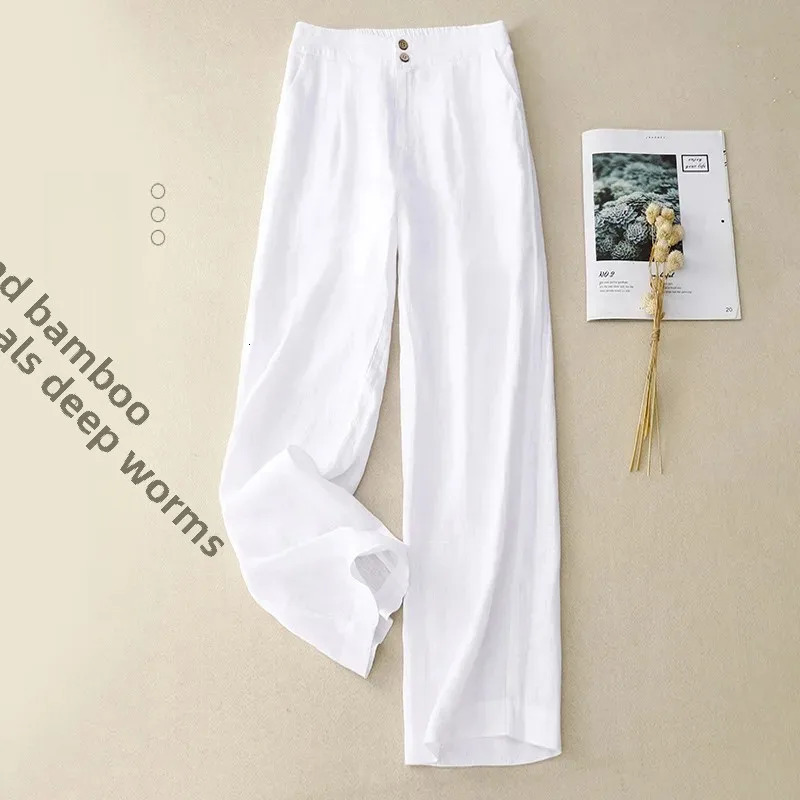 Plus Size Linen Wide Leg Casual Pants Straight Cut Women plus Size Slimming Loose Elastic Waist plus Size Women Fashionable S... 250408