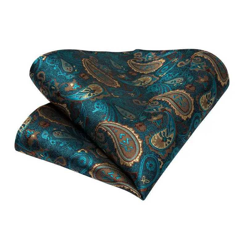 Hi-Tie Luxury Gift Box Classic Paisley Teal Green NeckTie Gentle Mens Tie Handky Cufflinks Set Tie For Men Wedding High Quality X250407
