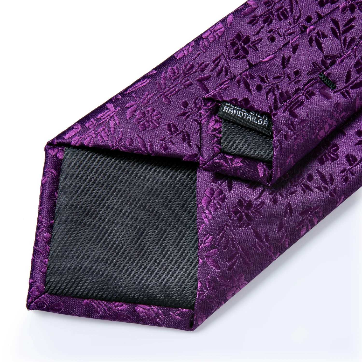 DiBanGu Ties For Men Purple Floral Paisley Necktie Business Formal 100% Silk Tie Pocket Square Set For Wedding Party Cravat X250407