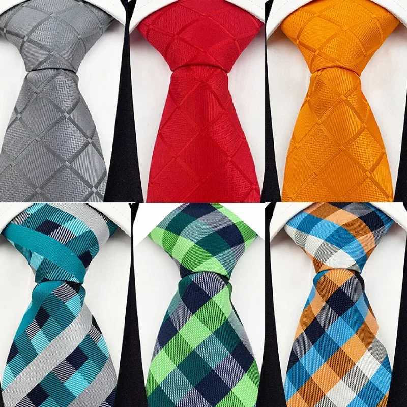 8cm Jacquard Woven Necktie for Men Classic Check Plaid Ties for Wedding Business Suit Gravatas Para Hens Accessories X250407