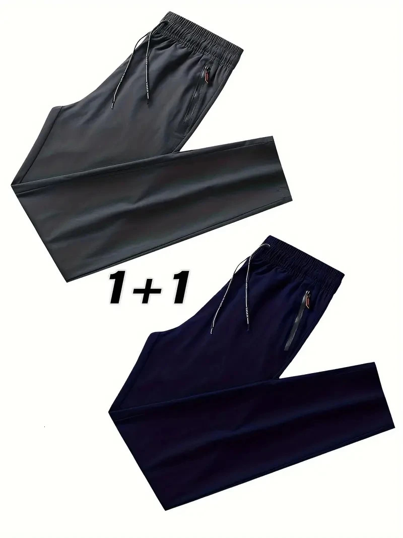 2 pieces of mens casual pants with elastic waistband and Korean classic blue black gray brand Trouser Plus size 250403