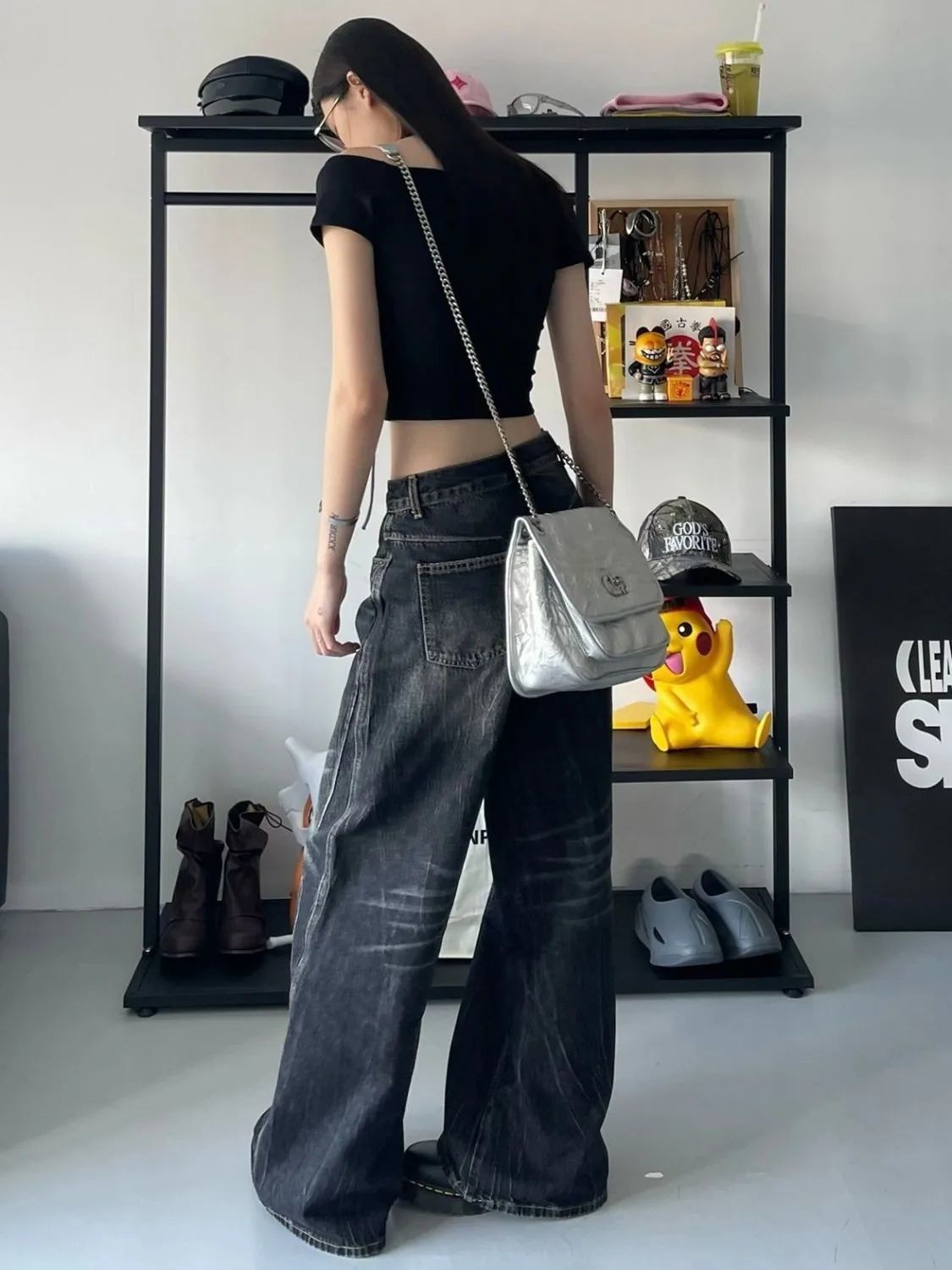 Home>Products>American Womens High Waist Wide Leg Jeans>Fashionable Loose Pocket Jeans>Y2K 2000s Trousers 250407
