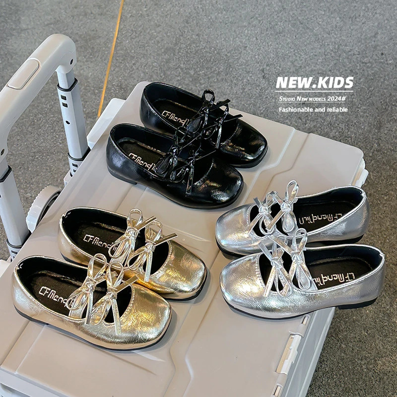 Autumn Children Leather Shoes for Girls Fashion Princess Style Soft Bottom Sweet Bowtie Dancing Versatile Party Shoes 250407