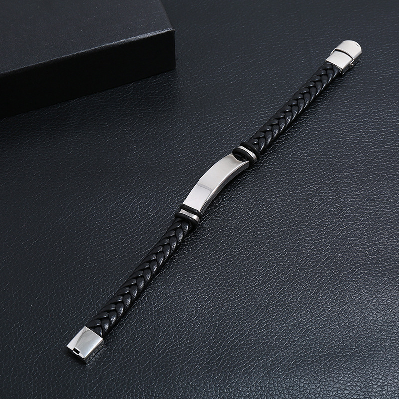 Titanium steel leather woven men's bracelet with smooth surface that successful men must possess