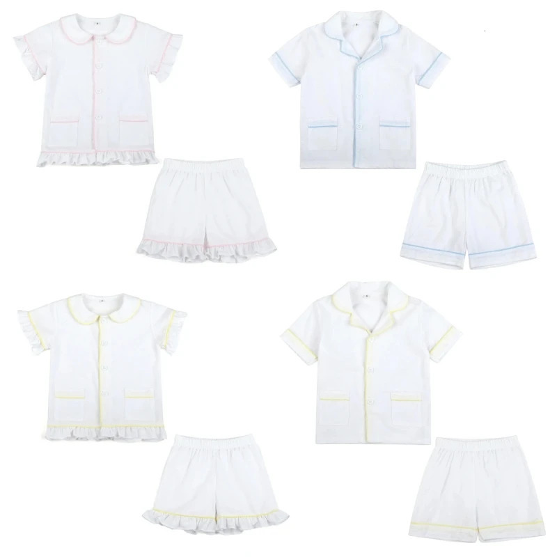 Ruffkids Summer Kids Pajamas Cotton Seersucker Sibling Matching Pjs Sleepwear Baby Clothes Loungewear Girls Boys Pyjamas Sets 250407