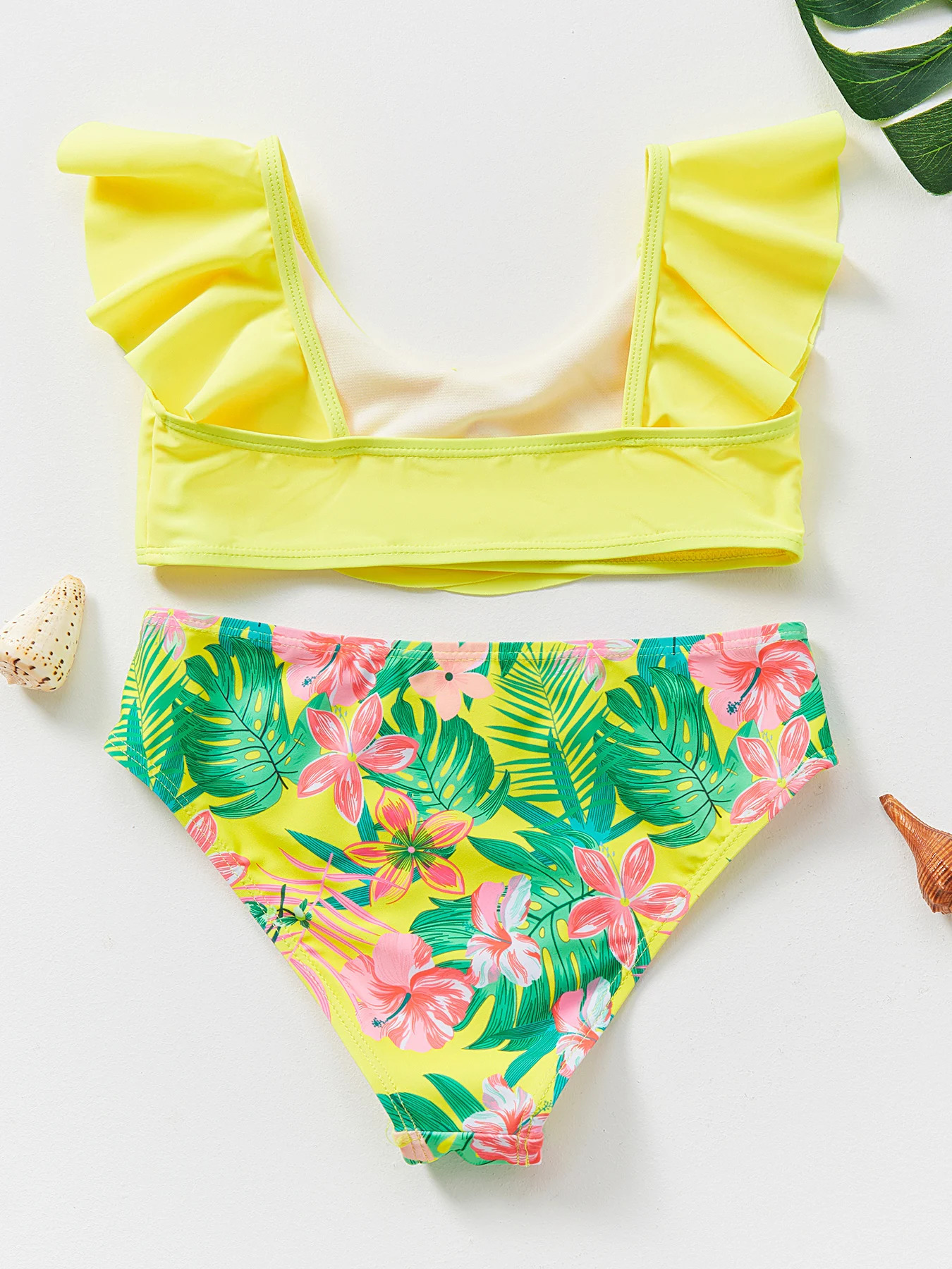 Yellow color twopiece girls bikini swimsuit set 250408