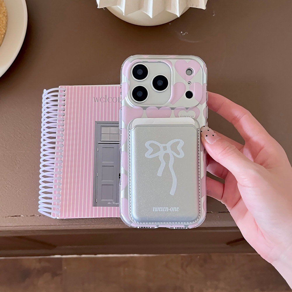 Full Screen Heart Magnetic Phone Case Compatible with iPhone 17/16 Card Holder Case iPhone 15/14 Pro Simple
