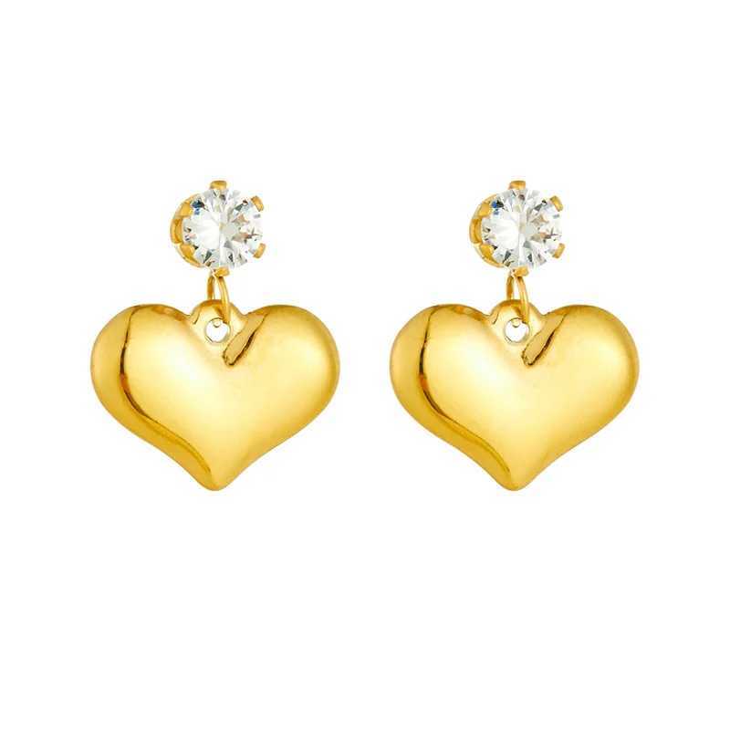 Stainless Steel Exquisite Golden - Plated Heart - Shaped Jewelry Set Necklaces Earrings With Sparkling Cubic Zirconia Y250408