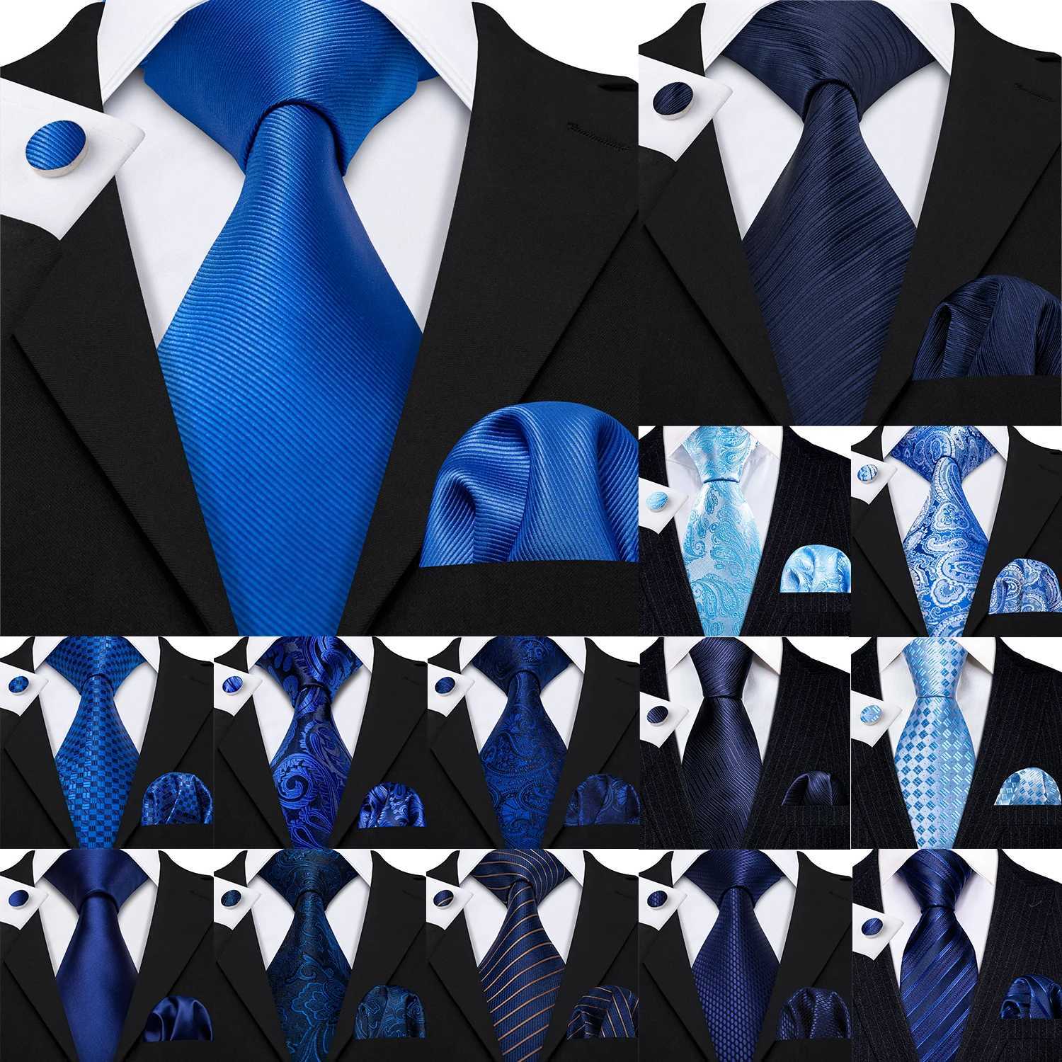 Barry. Blue Silk Mens Tie Hanky Cufflinks Set Navy Royal Sky Peacock Lake Blue Necktie For M Wedding Business Party nt X250407