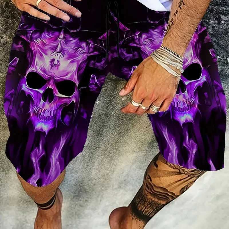 New mens beach shorts horror skeleton 3D printed board shorts summer swimming relay elastic waist brushed Hawaiian style holiday W250407
