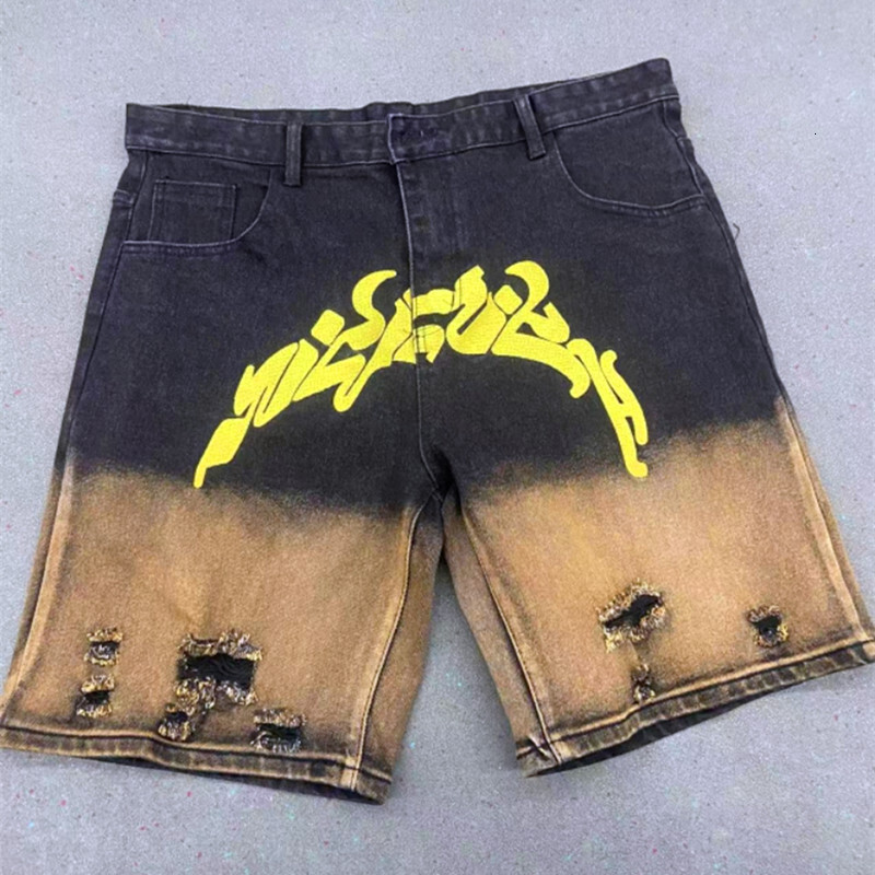 2025S Designer Letter Shorts Trendy Brand Jeans Men S Ripped Five Quarter Mid Length Pants High Street New Style Summer Denim