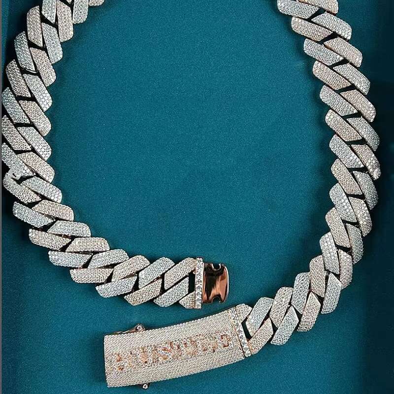 925 Sterling Silver Necklace Chain Moissanite Cuban Link Diamond Chain Diamond Prong Cuban Chain