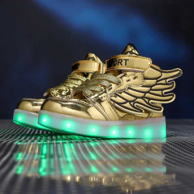 USB charging luminous shoes childrens sports shoes LED flashing wings casual board shoes sports walking coach boys and girls luminous shoes W250407