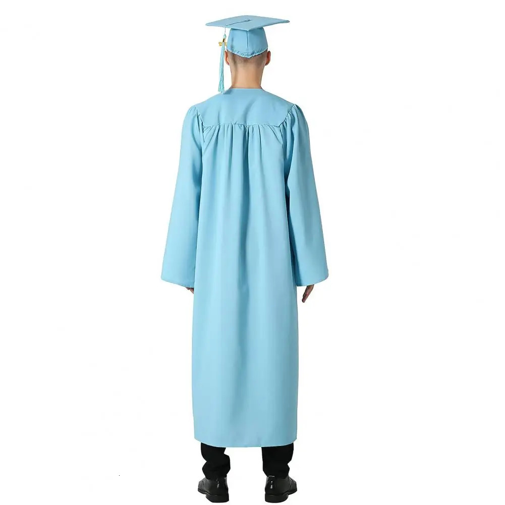 Unisex Graduation Robe Hat Set Front Zipper Year College Bachelor Doctor Master Graduation Ceremony Gown Cap Tassel Set 250407