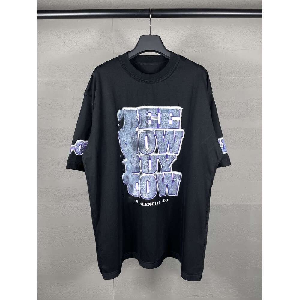 Casual T-Shirt The Correct Version Of Parisian Fashion Brand B's EENOW * UYNOW New Model Direct Spray Printed Washed Short Sleeved T-Shirt