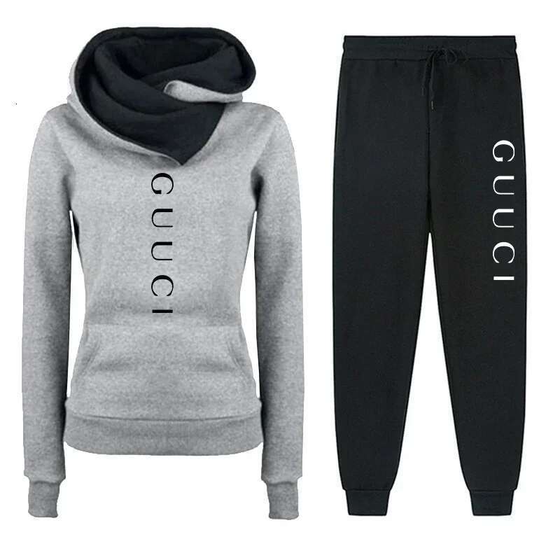 Womens Tracksuit Outfits Autumn Winter Hooded Sweatshirt +Black Sweatpants High Quality Ladies Daily Casual Warm 2 Piece Set
