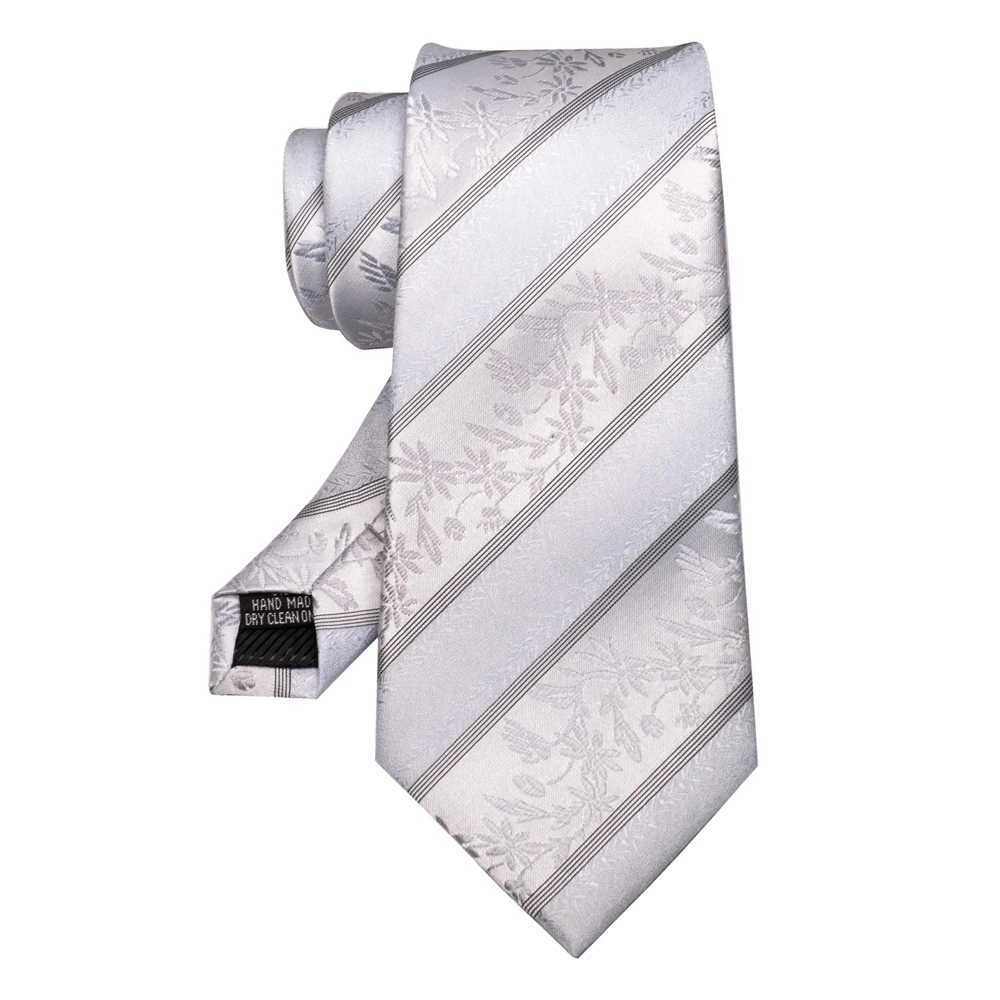 JEMYGINS White Gray Sliver Mens Ties Hanky Cufflinks Tie clip Set 8cm Silk Neck ties For Men Wedding Party Business Gift X250407
