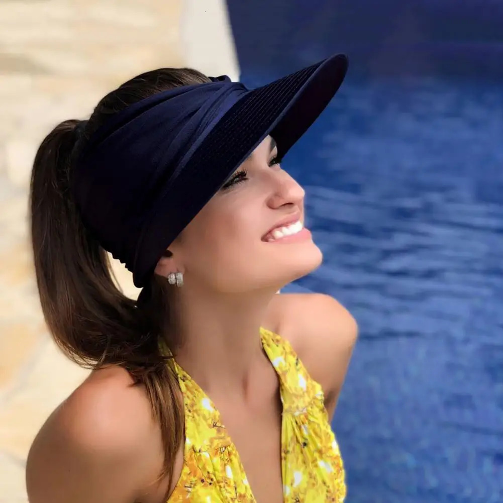 Womens UV resistant wide eave sun hat pleated womens foldable beach vacation summer 250326