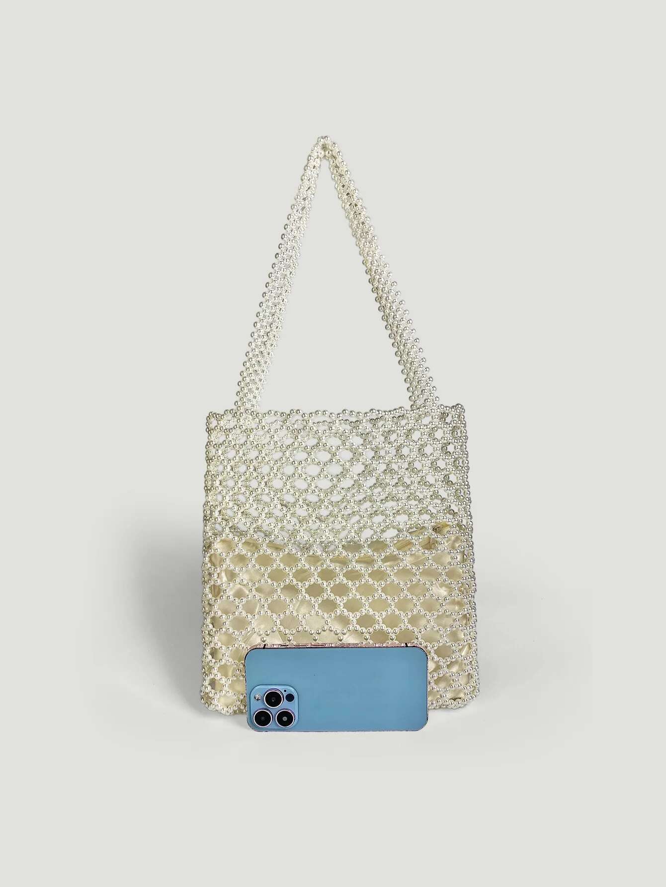 2025 New Summer Vacation Boho Beach Hollow Out Shoulder Bag For Women Handmade Beading Handbag White Metal Top Handle Tote