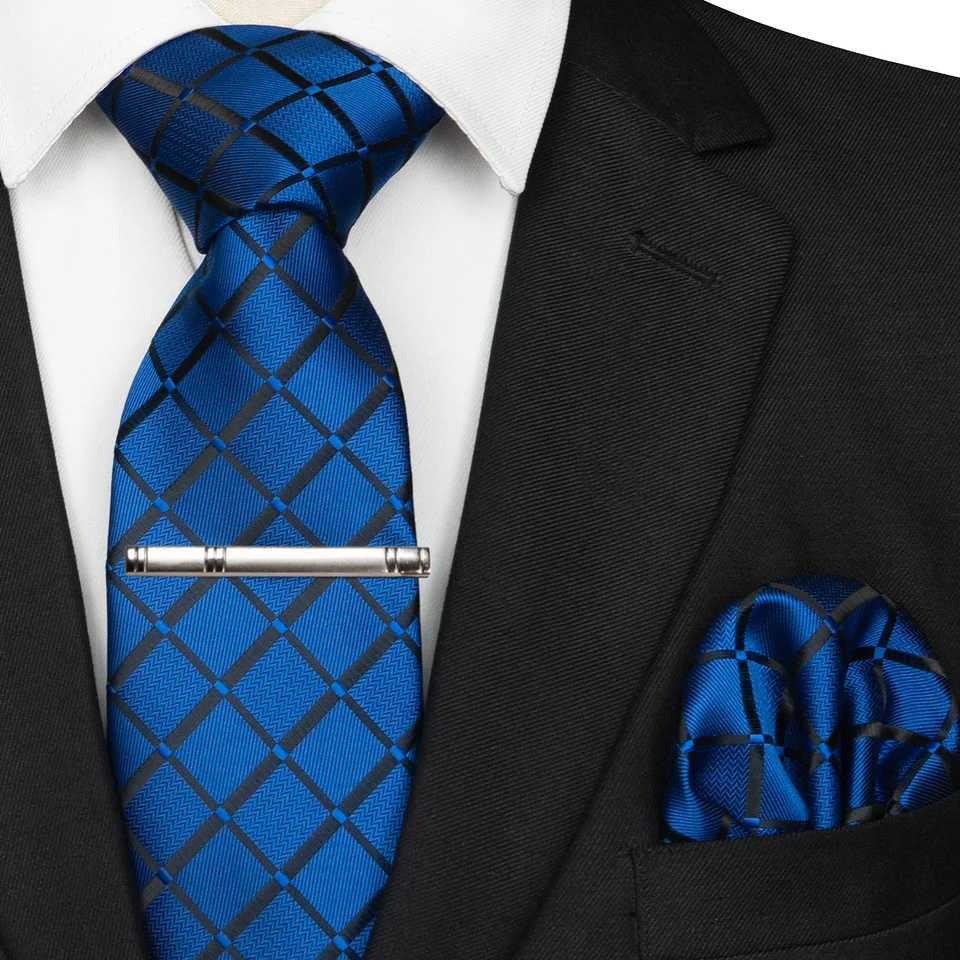 EASTEPIC 8 cm New Style Caramel Hue Classic Plaid Necktie for Men Pocket Square Metal Clip Hanky Set Business Party Wedding Gift X250407