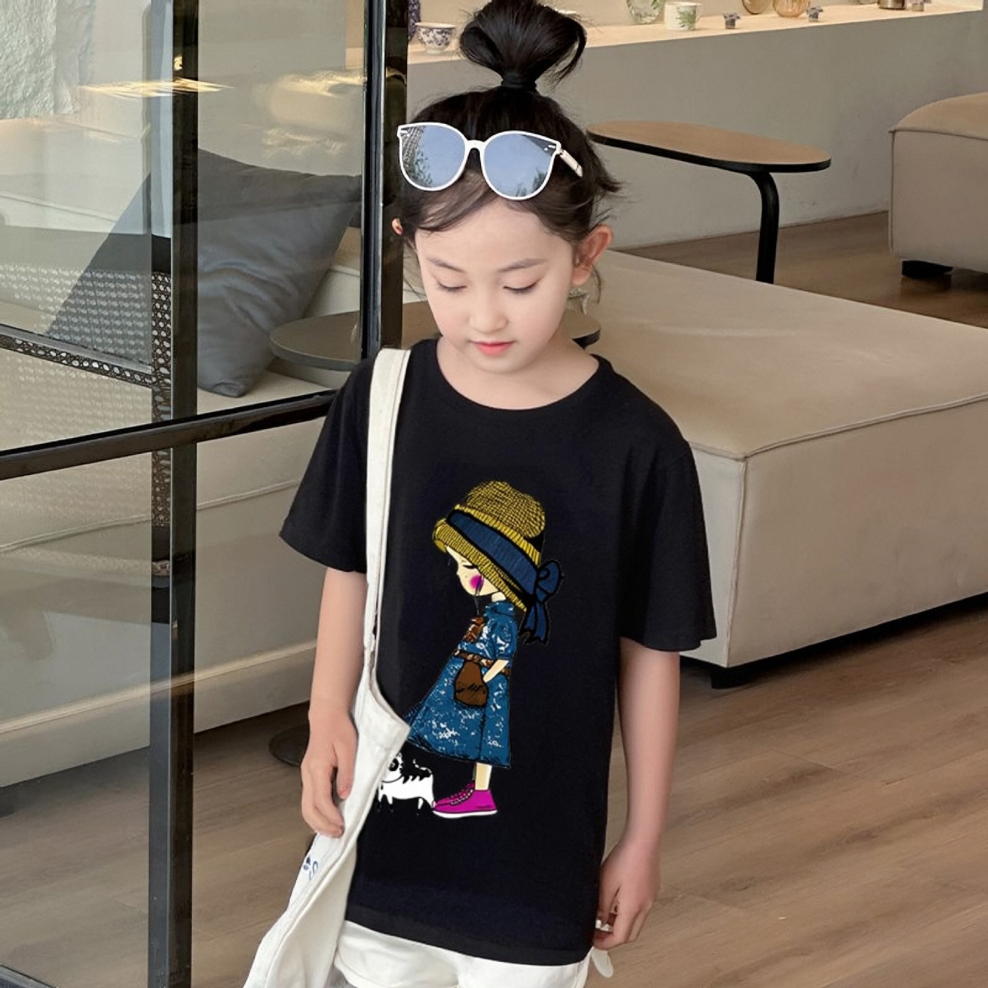 Ddmyshoesvip Girls Short Sleeved T Shirt New Summer Clothing Cartoon Printed Children S Clothing Little Girls Round Neck Pure Cotton Top Trendy