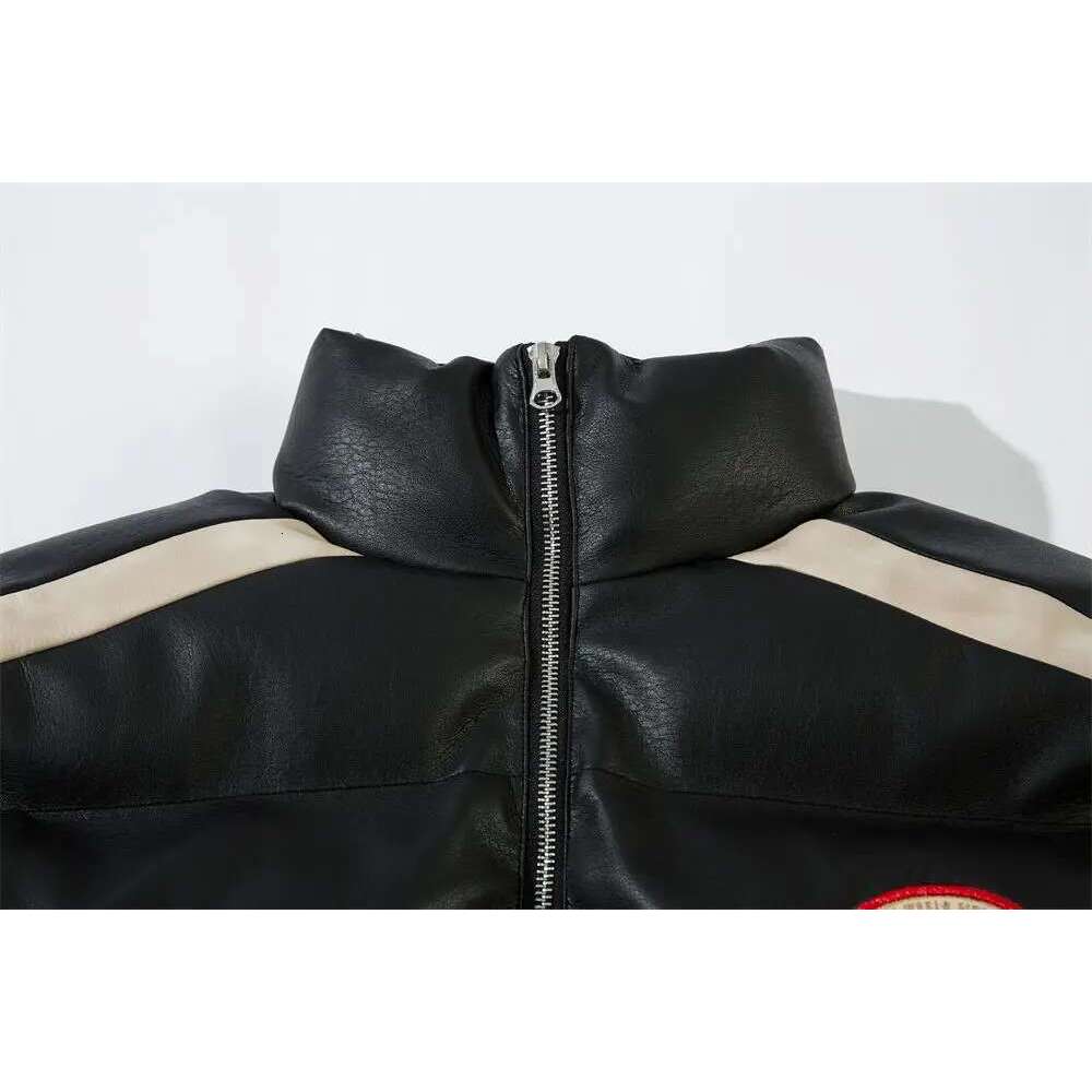 Spliced Patch Embroidery Padded Mens High Street Winter Thick Stand Collar Long Sleeve Leather Bread Jacket Men