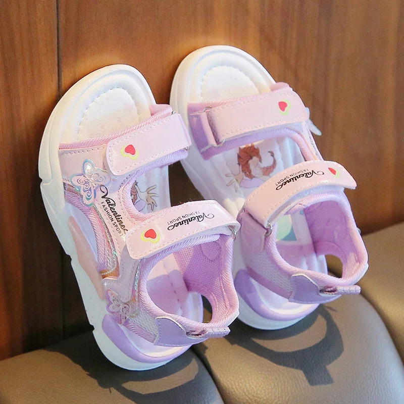 Girls Sandals Gladiator Cartoon Sweet Soft Children Beach Shoes Kids Summer Floral Sandals Princess Shoes Fashion Cute 250407