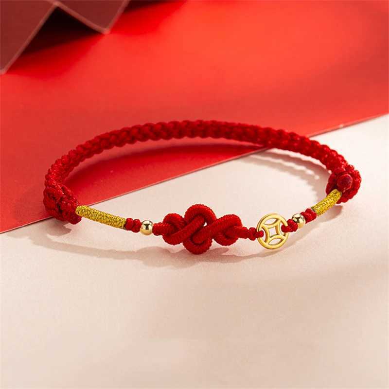 Lucky Peach Bloss Transfer Bead Bracelet for Wen Men Handmade Braided Rope Adjustable Bracelet Couple Jewelry GiftsC250408