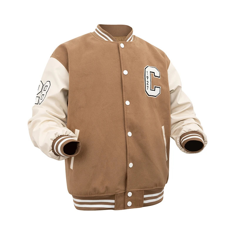 Mens school team jacket C ed baseball bomber unisex retro Letterman woolsynthetic leather suitable for autumn and spring 250407