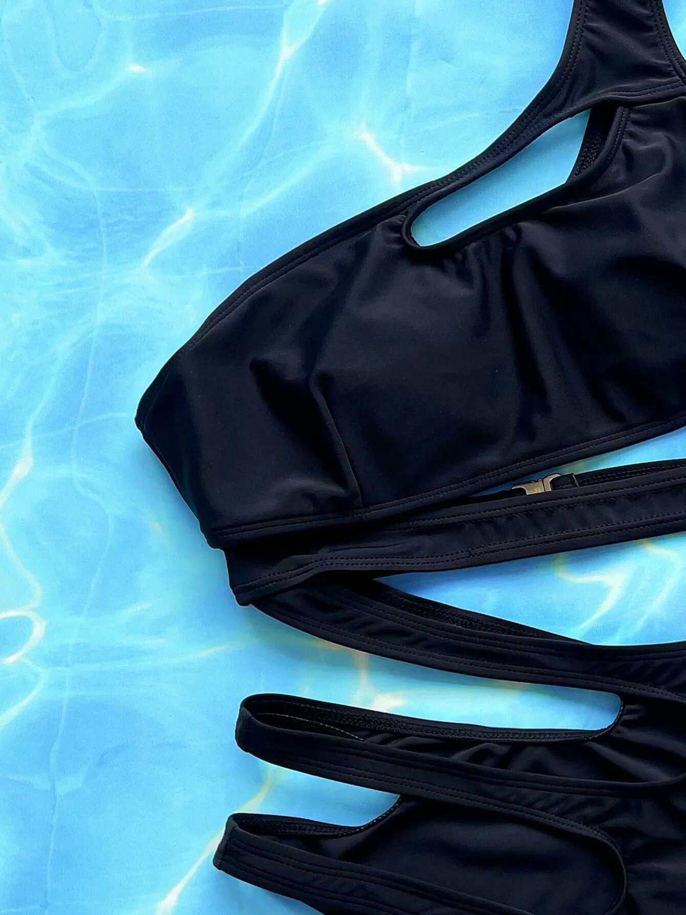 Dongdumaoyi Sexy Hollow Out Bikini Set Women Black One Shoulder Bandage One Piece Swimsuit Summer Bathing Suit High Waist Swimwear
