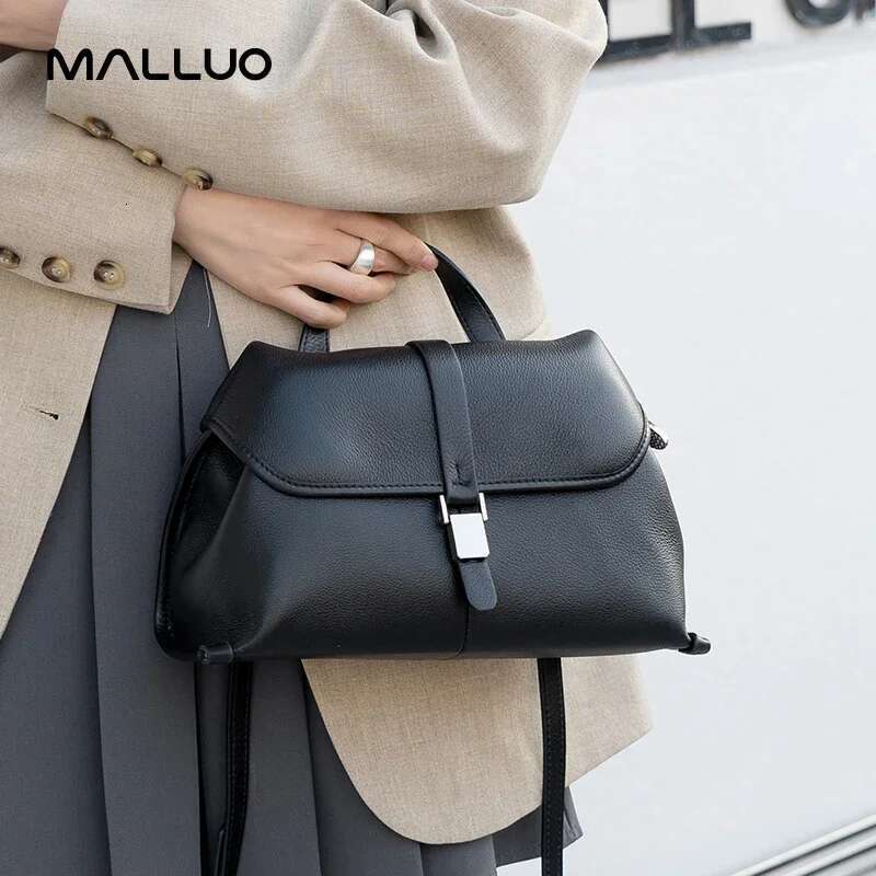 Women Cowhide Genuine Leather Shoulder Ladies Solid Fashion Handbag Designer Crossbody Bags Female Minimalist Bag